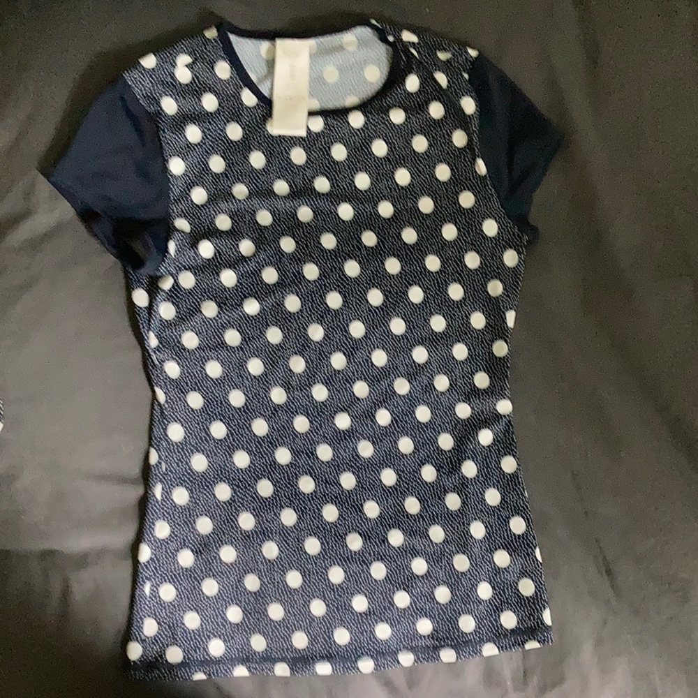 Boden cap sleeve rash guard navy dots